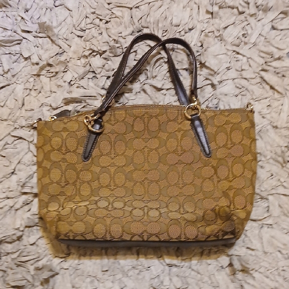 Coach Tan and Brown Signature Satchel - Picture 7 of 11